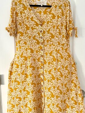 Pink Martini Yellow Floral Button Down Cottage-core Tea Dress